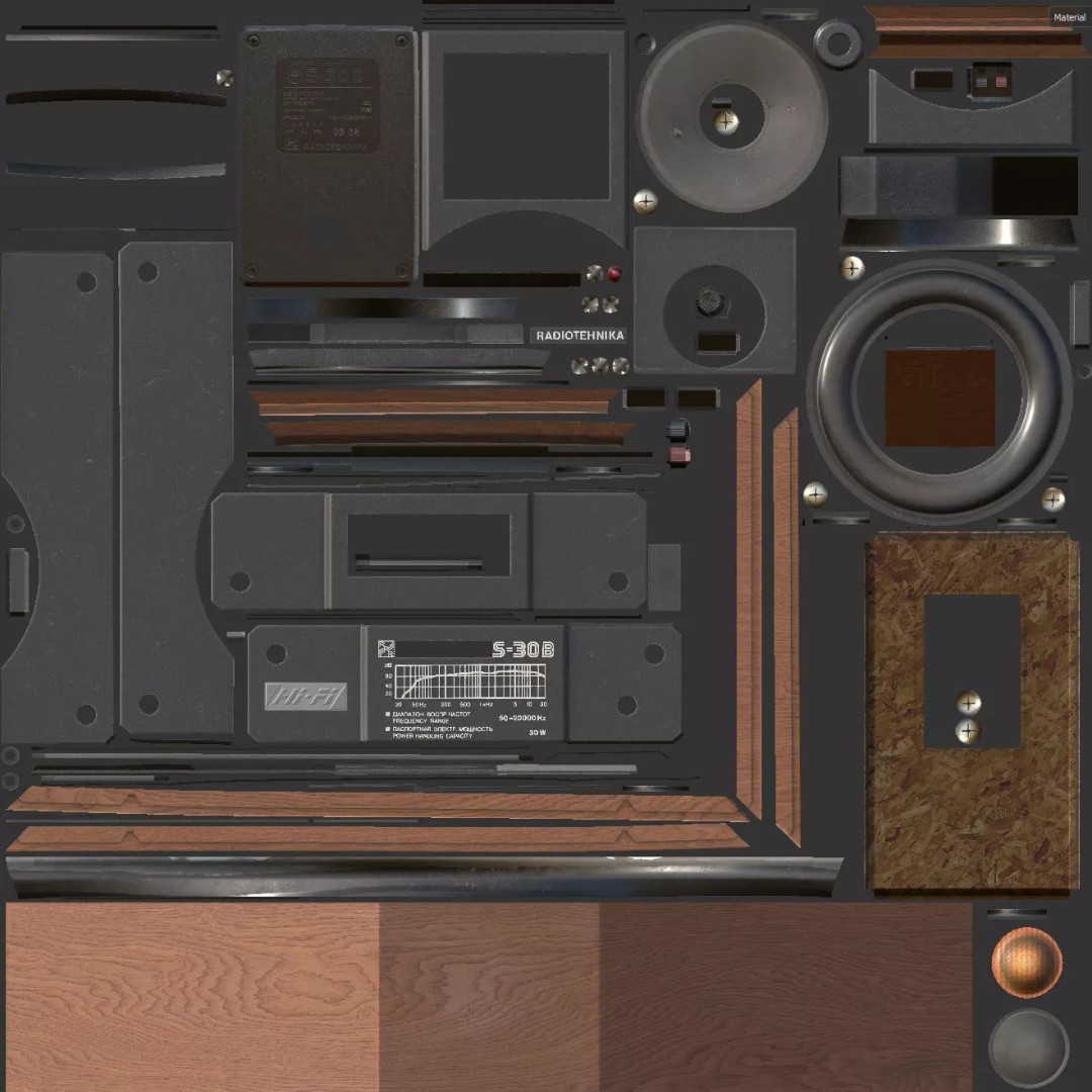 Radiotehnika S30B Speakers 3D Model – Vintage Audio System, PBR Textures - View 25