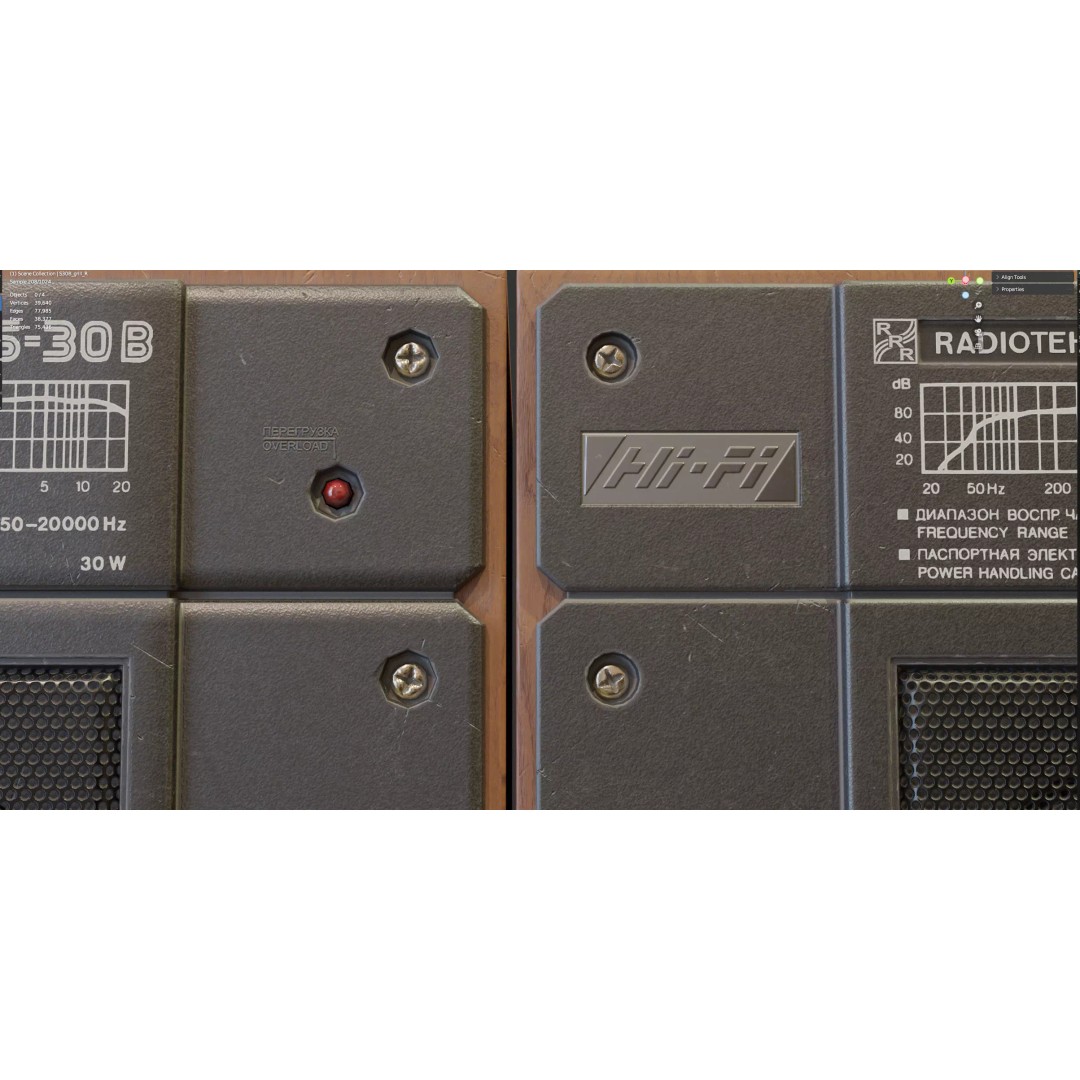 Radiotehnika S30B Speakers 3D Model – Vintage Audio System, PBR Textures - View 3