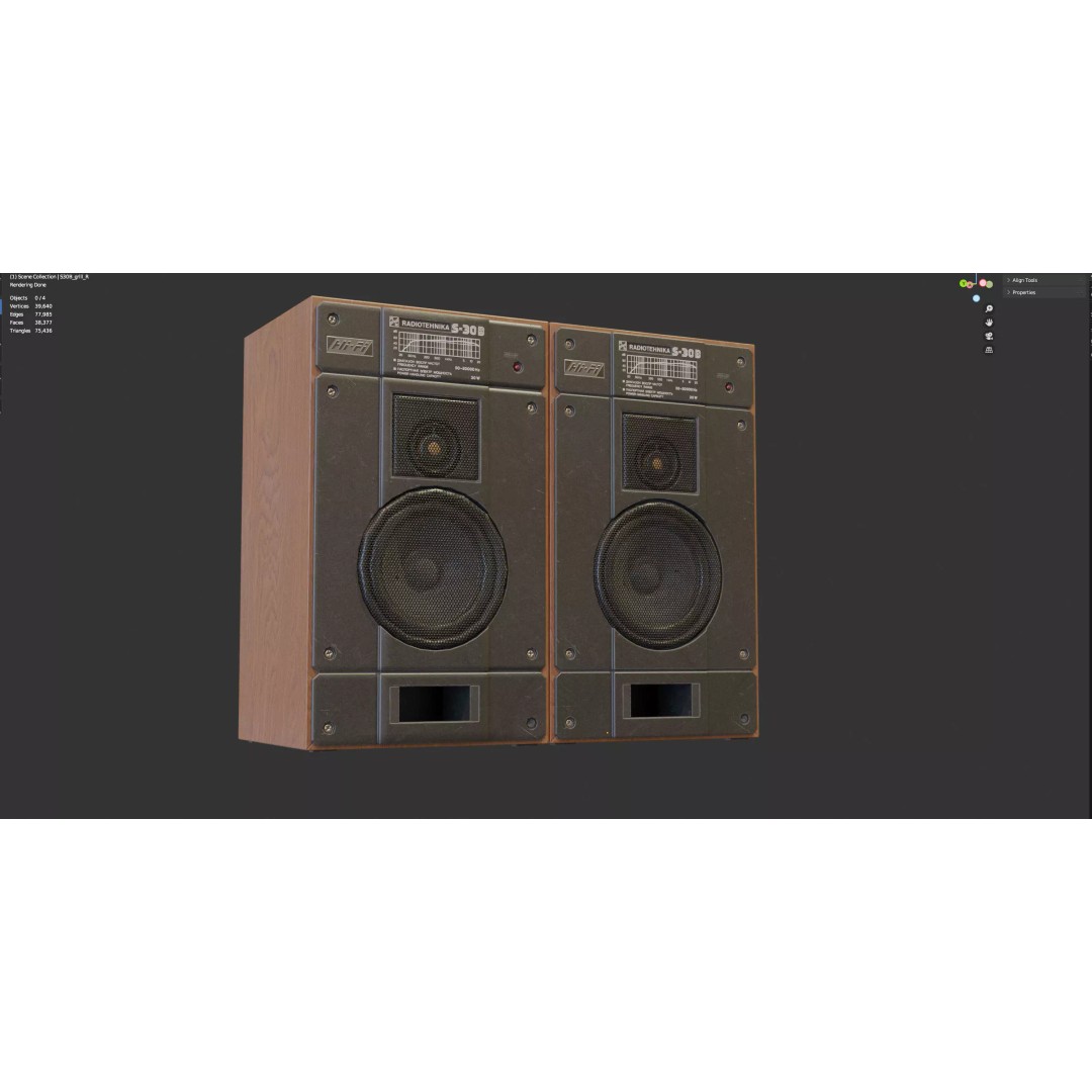 Radiotehnika S30B Speakers 3D Model – Vintage Audio System, PBR Textures - View 4