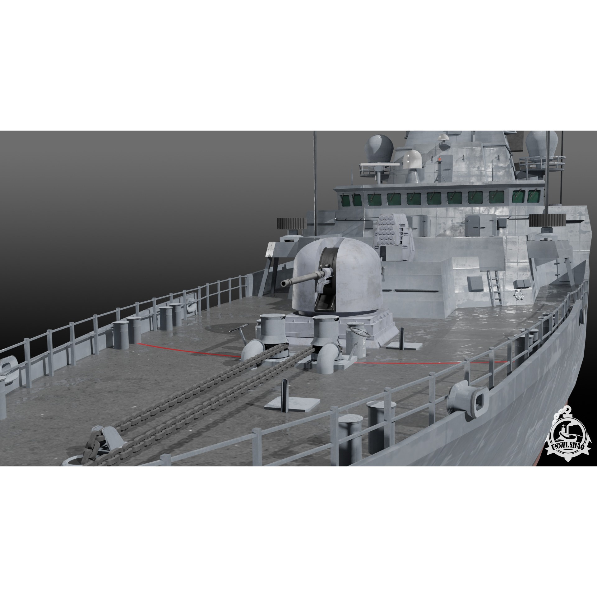 Germa Sachsen Class Frigate - Low-Poly Game-Ready 3D Model - View 8