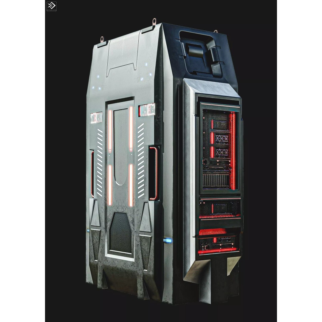 Sci-Fi Server 3D Model – Low Poly Game Asset, PBR Textures, FBX - View 2