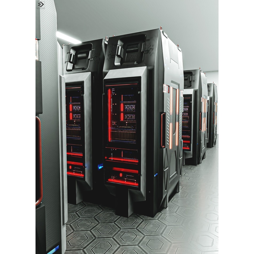 Sci-Fi Server 3D Model – Low Poly Game Asset, PBR Textures, FBX - View 5