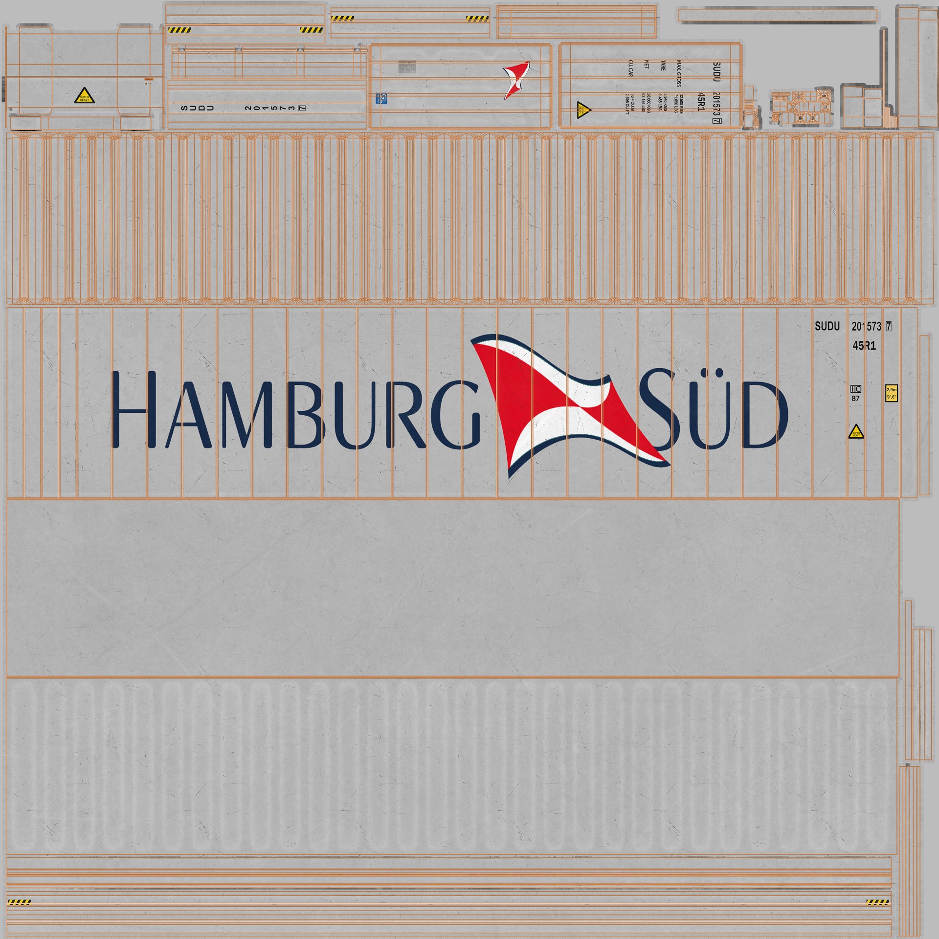 40ft HAMBURG SUD Reefer Container - Game-Ready 3D Model - View 11