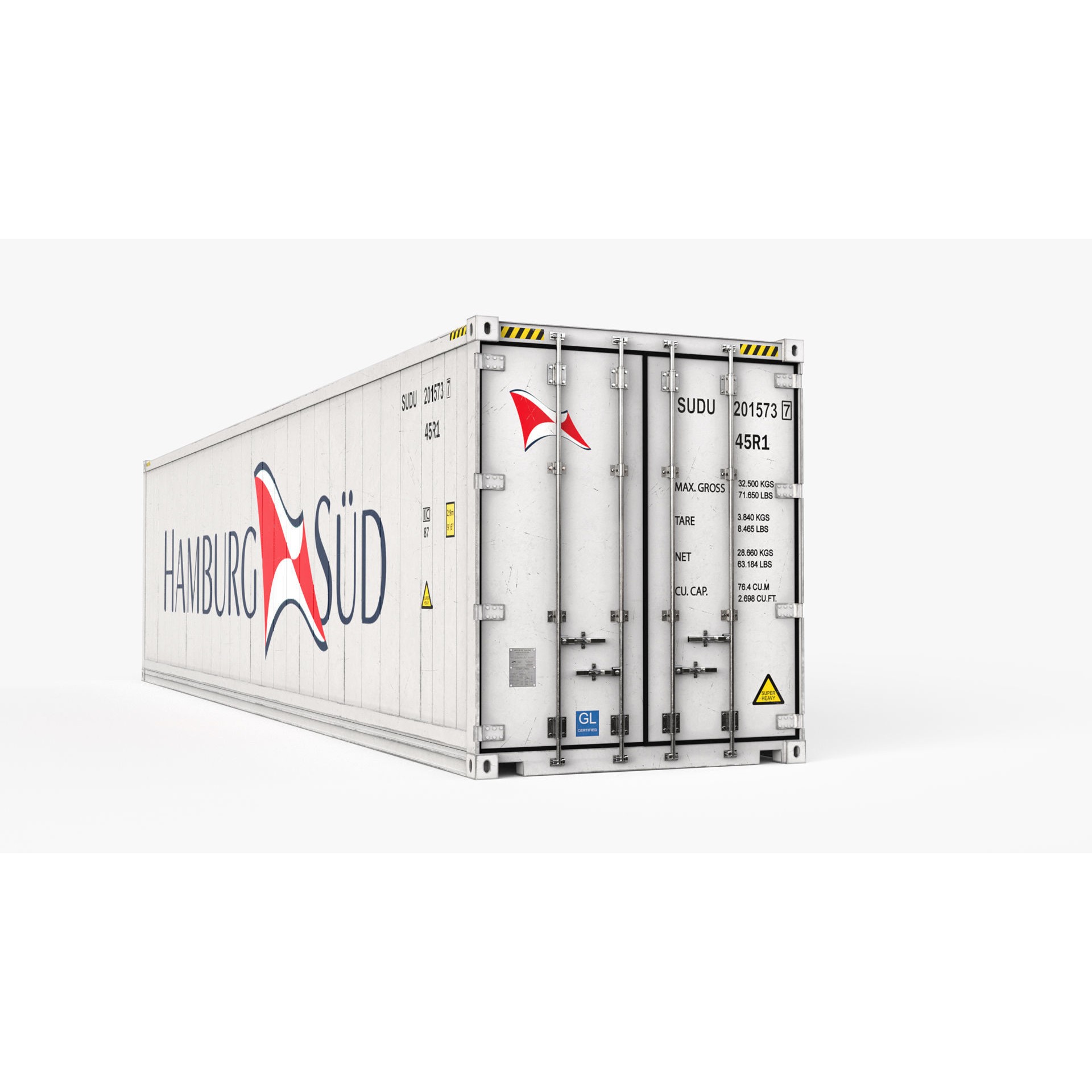 40ft HAMBURG SUD Reefer Container - Game-Ready 3D Model - View 6