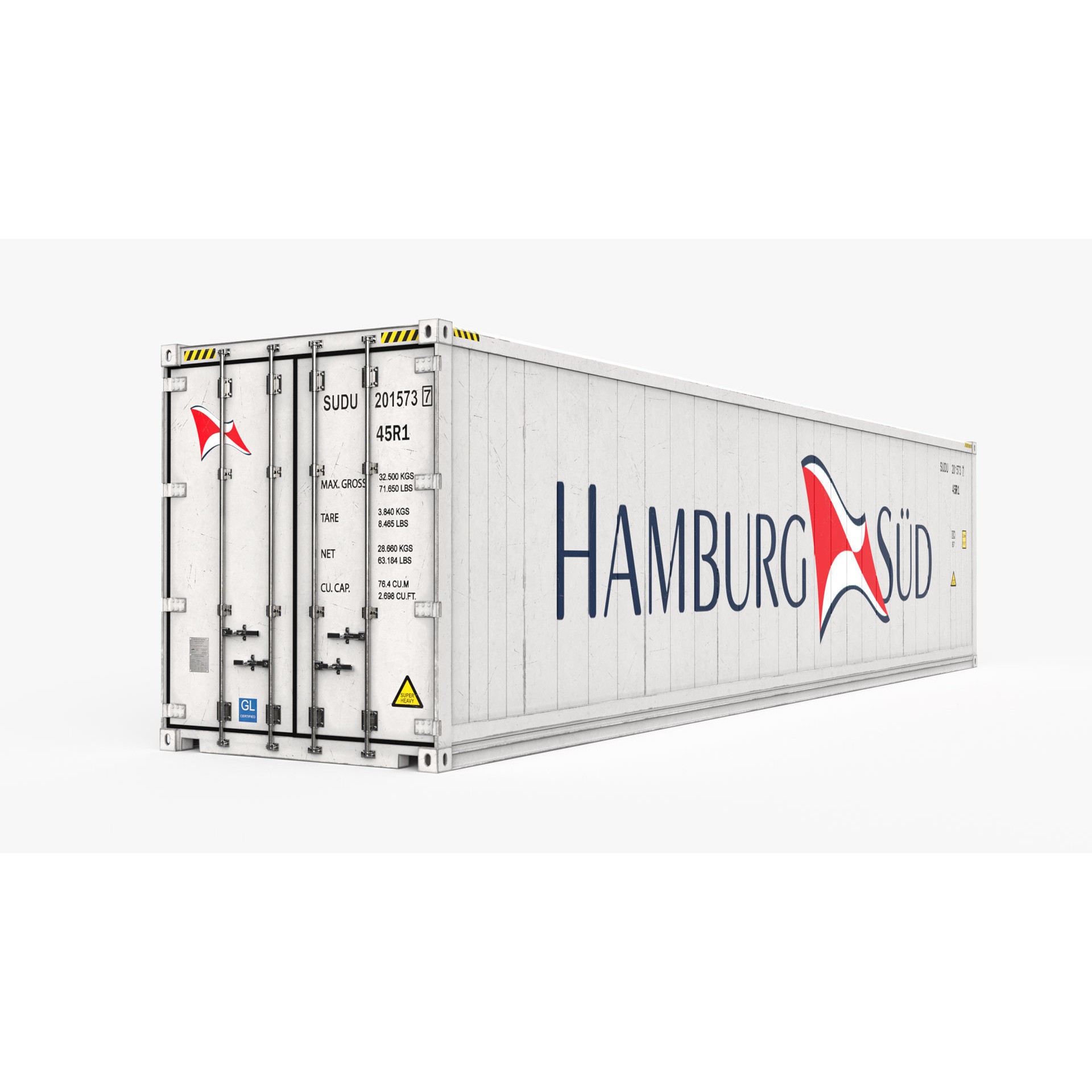 40ft HAMBURG SUD Reefer Container - Game-Ready 3D Model - View 7
