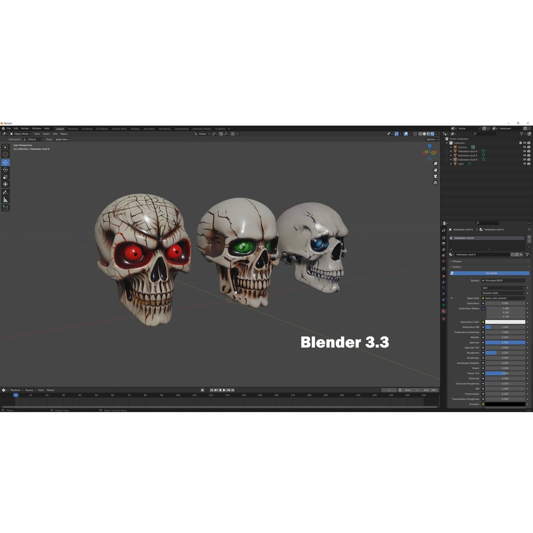 Halloween Skulls 3D Model – Low Poly Character Asset, FBX & OBJ