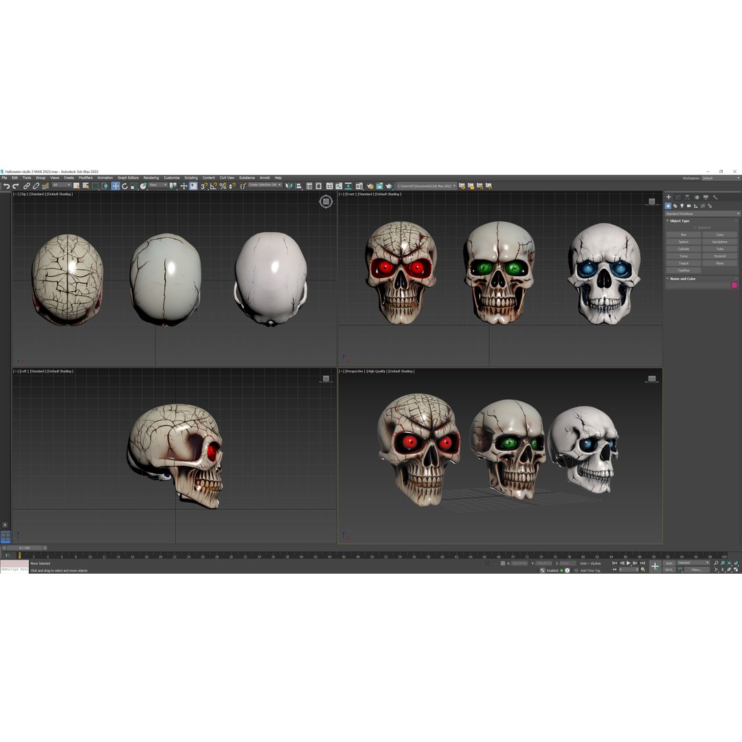 Halloween Skulls 3D Model – Low Poly Character Asset, FBX & OBJ - View 12