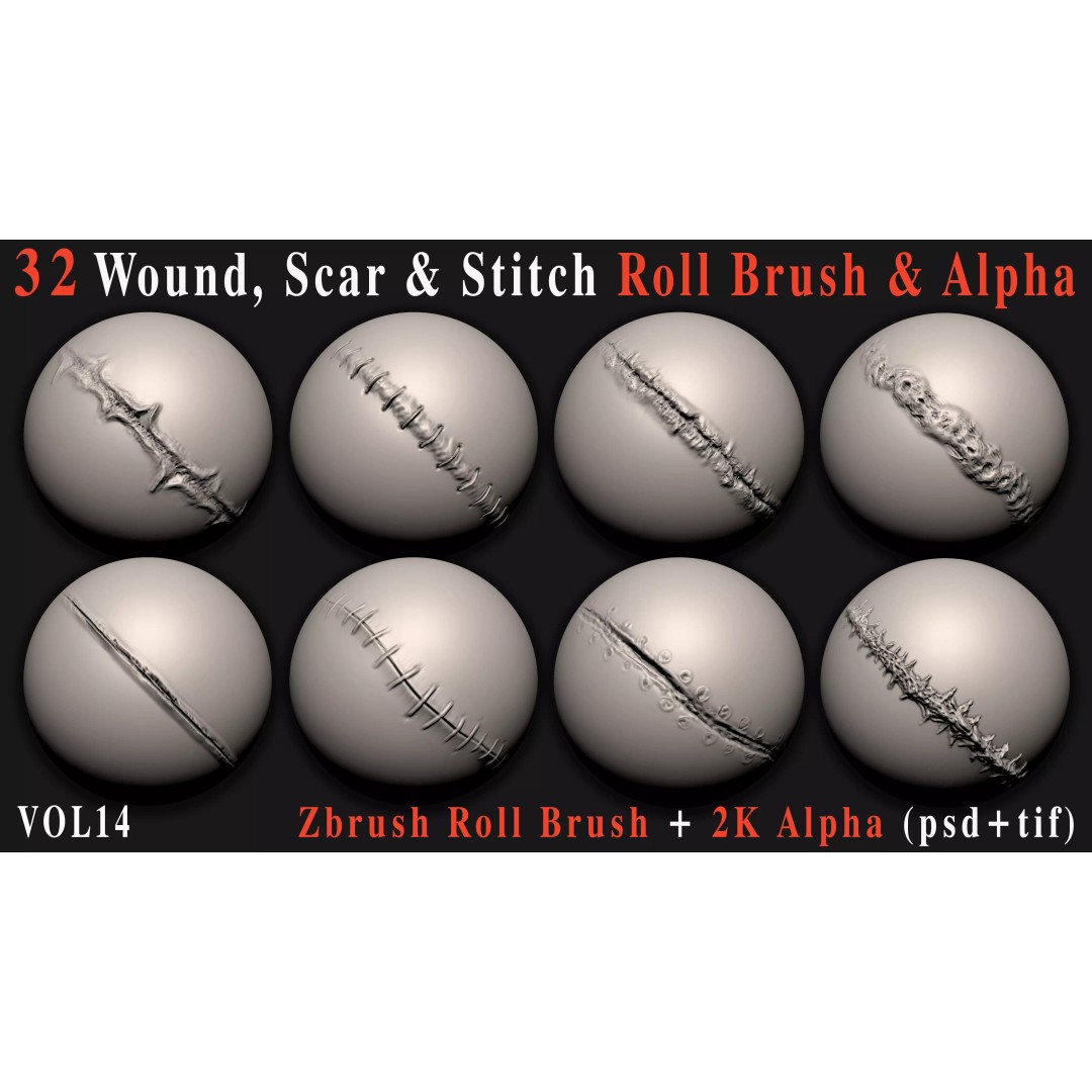 Wound and Scar 3D Model – Realistic Brush Set for Character Sculpting