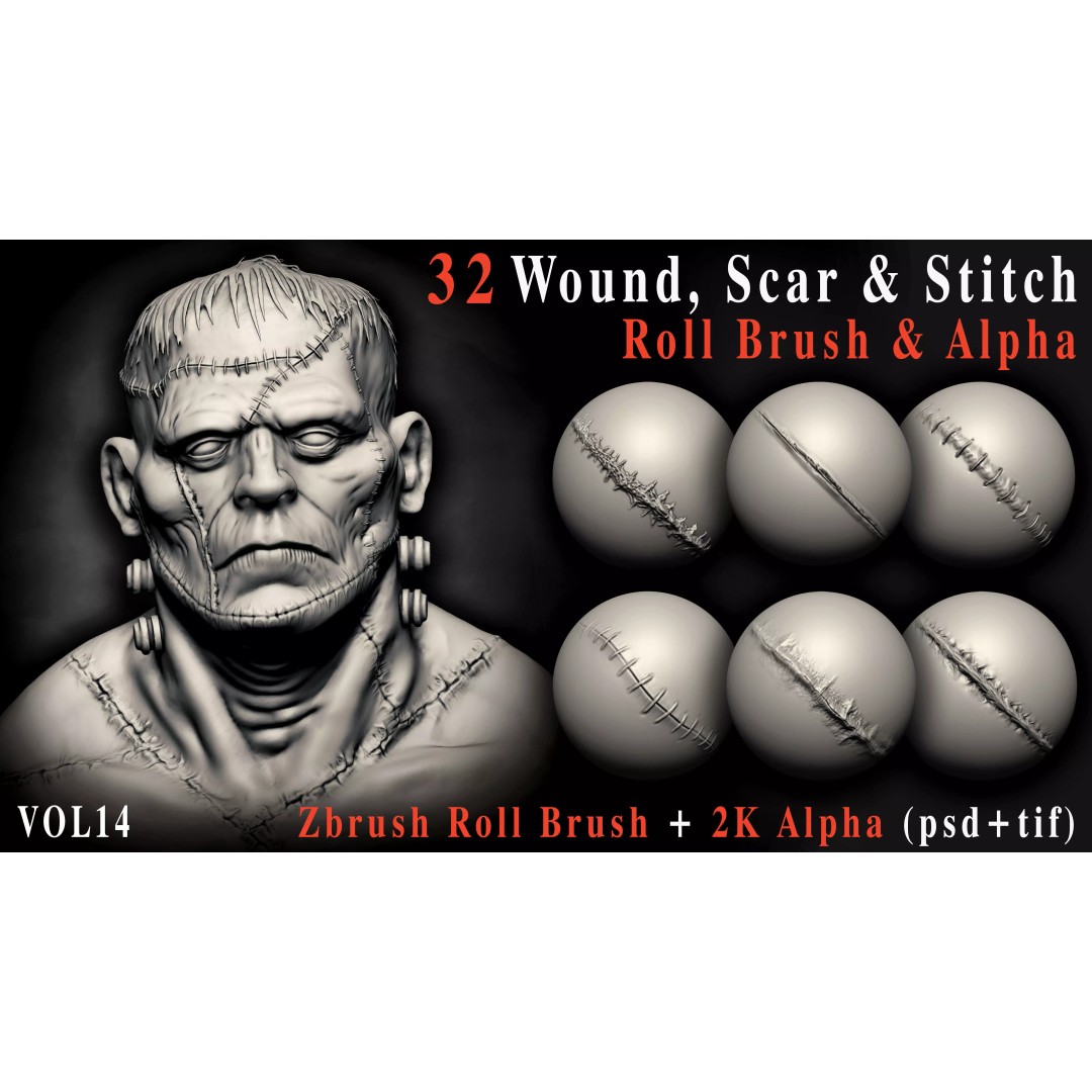Wound and Scar 3D Model – Realistic Brush Set for Character Sculpting - View 2