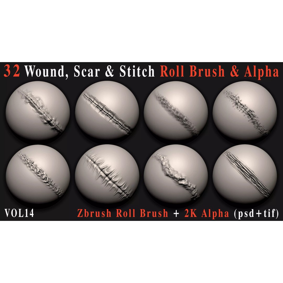 Wound and Scar 3D Model – Realistic Brush Set for Character Sculpting - View 4
