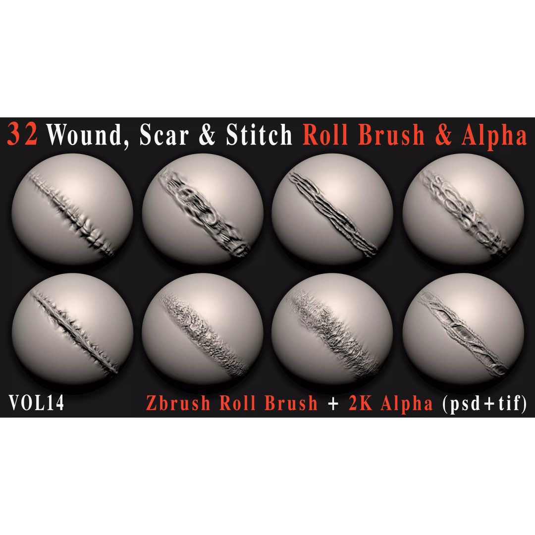 Wound and Scar 3D Model – Realistic Brush Set for Character Sculpting - View 5