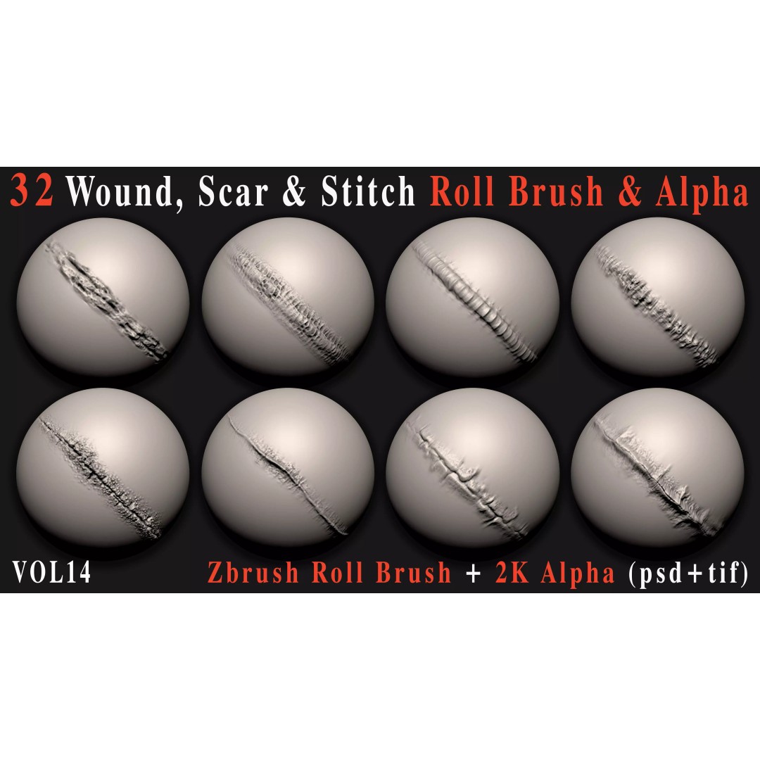 Wound and Scar 3D Model – Realistic Brush Set for Character Sculpting - View 6