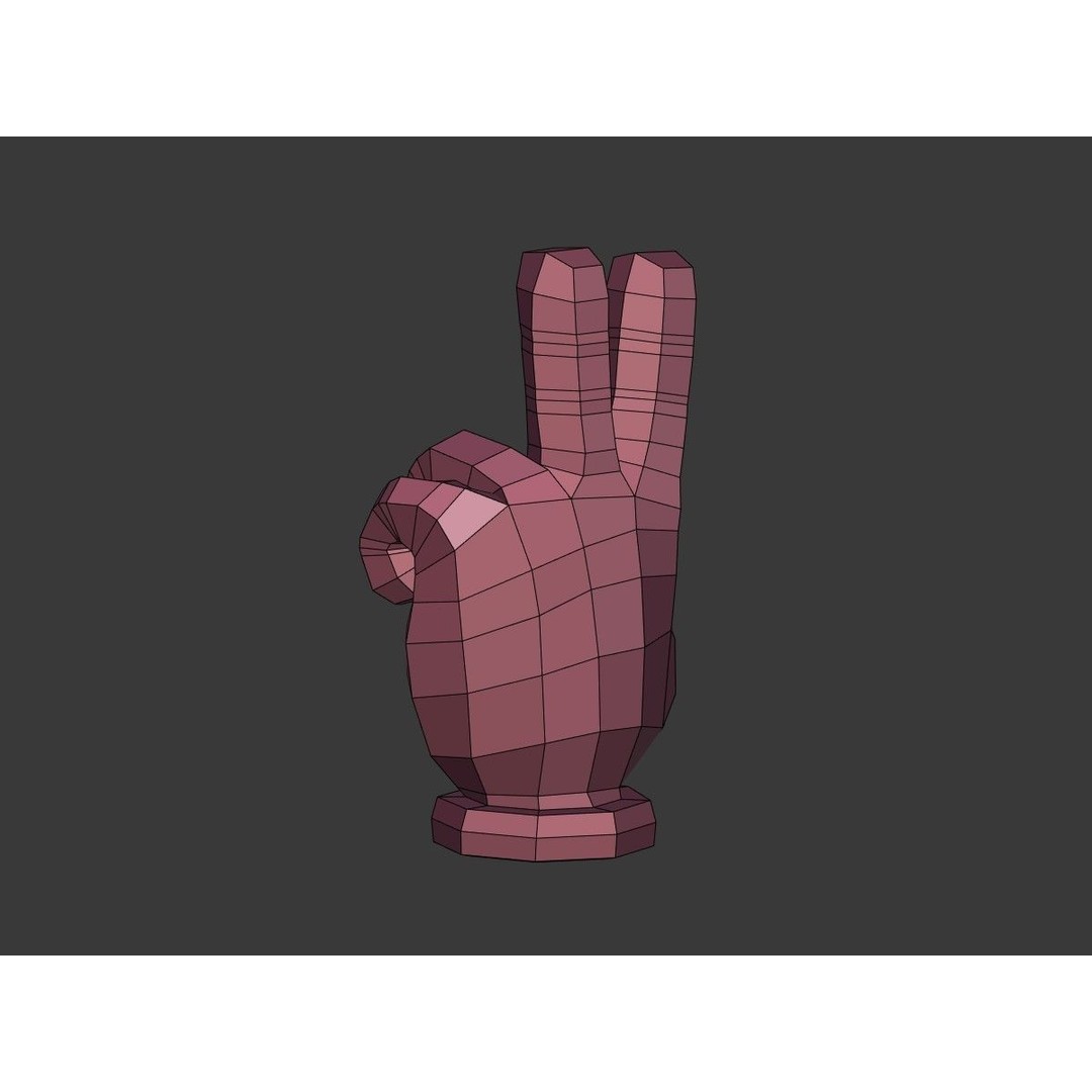Cartoon Hand 3D Model – Low Poly Victory Sign, Blender, FBX - View 5