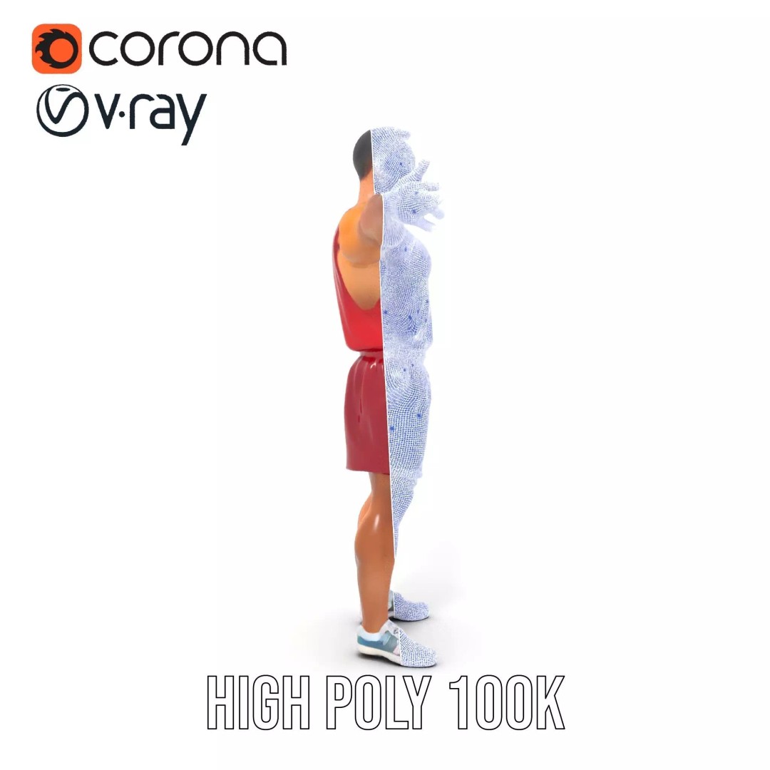 Athletic Figure 3D Model – Low Poly Character Pack with PBR Textures