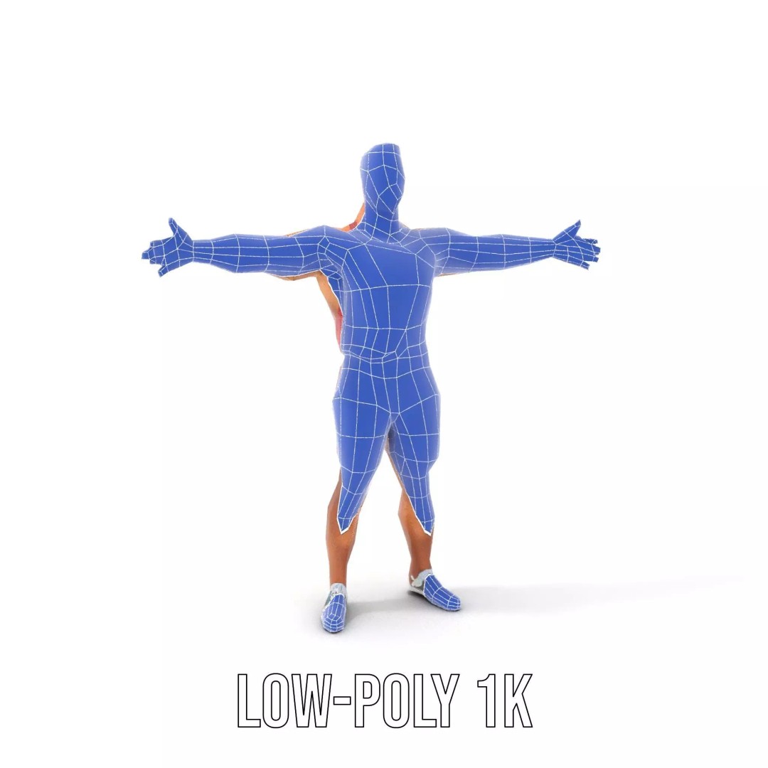 Athletic Figure 3D Model – Low Poly Character Pack with PBR Textures - View 10