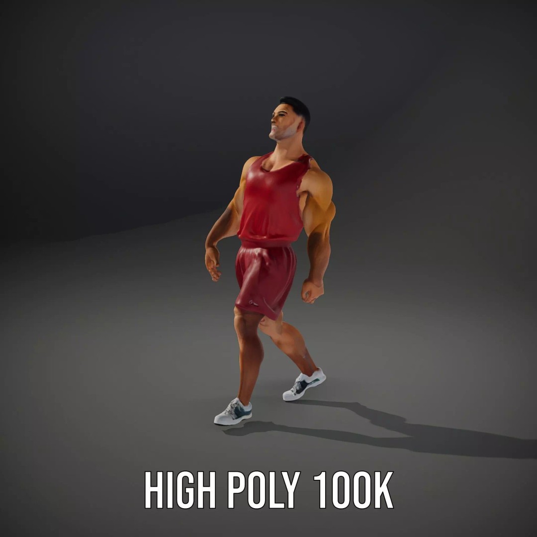 Athletic Figure 3D Model – Low Poly Character Pack with PBR Textures - View 11