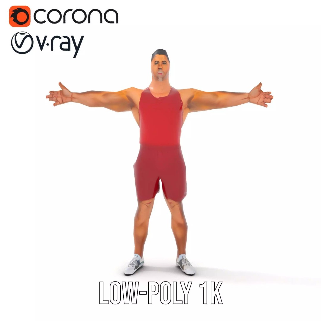 Athletic Figure 3D Model – Low Poly Character Pack with PBR Textures - View 13
