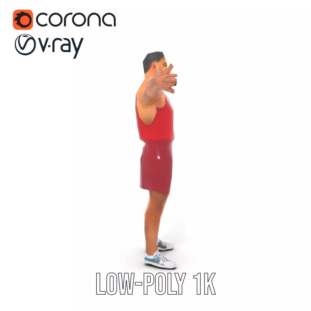 Athletic Figure 3D Model – Low Poly Character Pack with PBR Textures - View 15