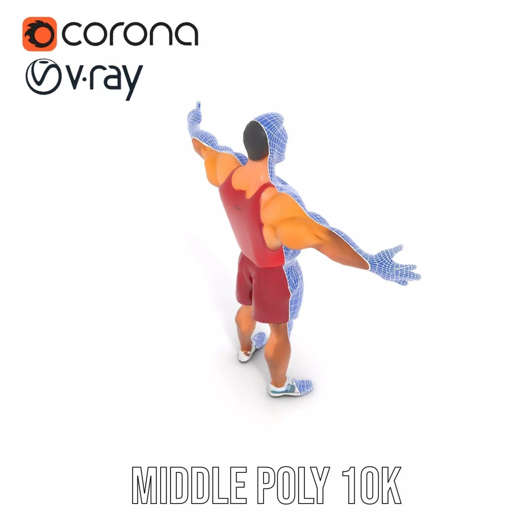Athletic Figure 3D Model – Low Poly Character Pack with PBR Textures - View 16