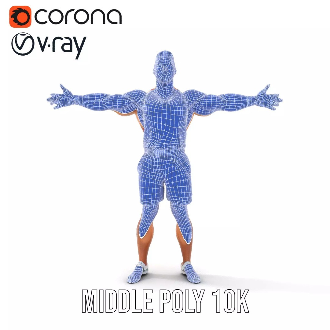Athletic Figure 3D Model – Low Poly Character Pack with PBR Textures - View 21