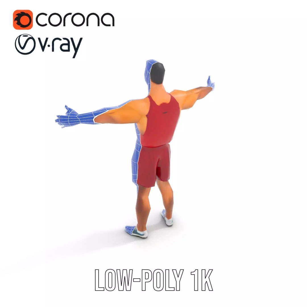 Athletic Figure 3D Model – Low Poly Character Pack with PBR Textures - View 22