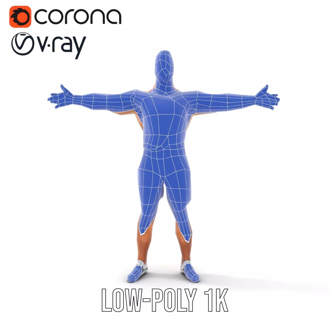 Athletic Figure 3D Model – Low Poly Character Pack with PBR Textures - View 25