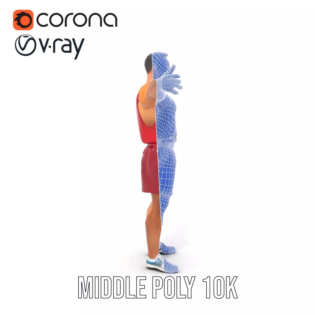Athletic Figure 3D Model – Low Poly Character Pack with PBR Textures - View 27