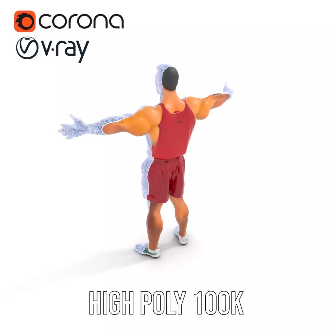 Athletic Figure 3D Model – Low Poly Character Pack with PBR Textures - View 32