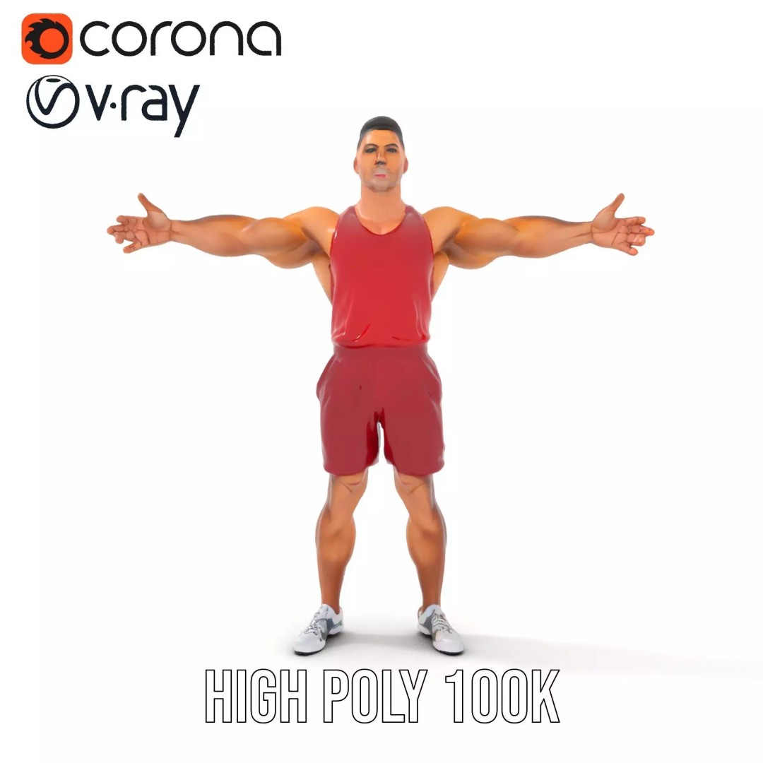Athletic Figure 3D Model – Low Poly Character Pack with PBR Textures - View 34