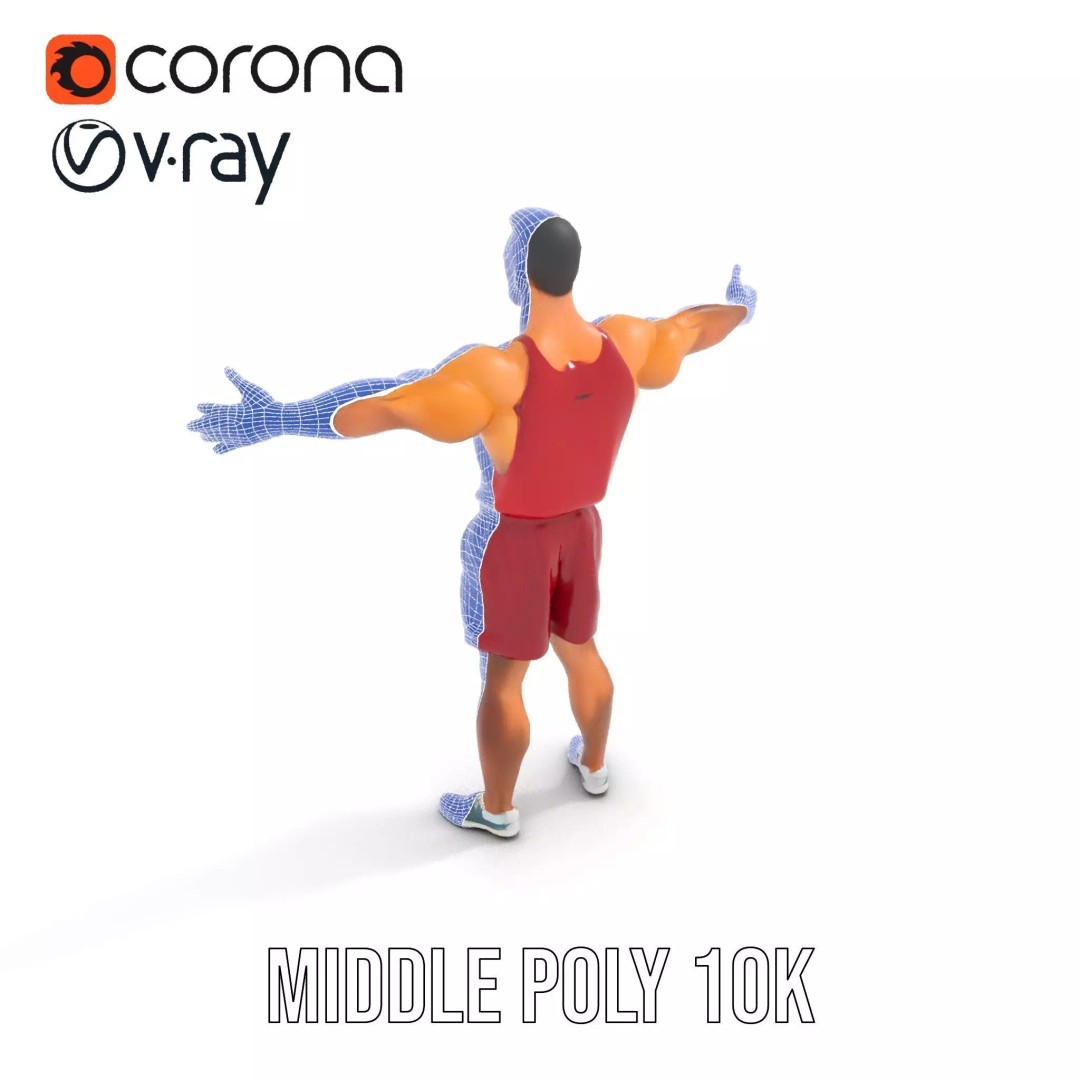 Athletic Figure 3D Model – Low Poly Character Pack with PBR Textures - View 6