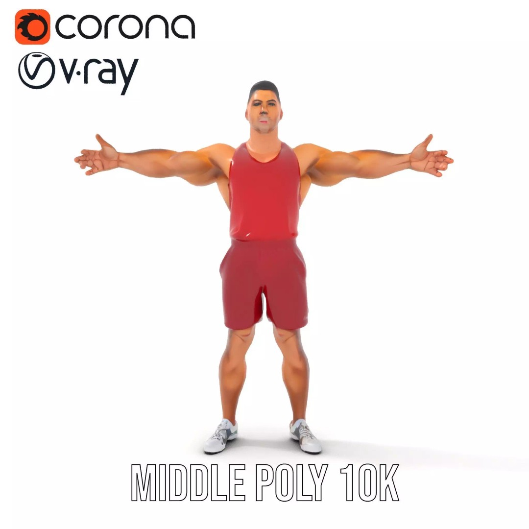 Athletic Figure 3D Model – Low Poly Character Pack with PBR Textures - View 7