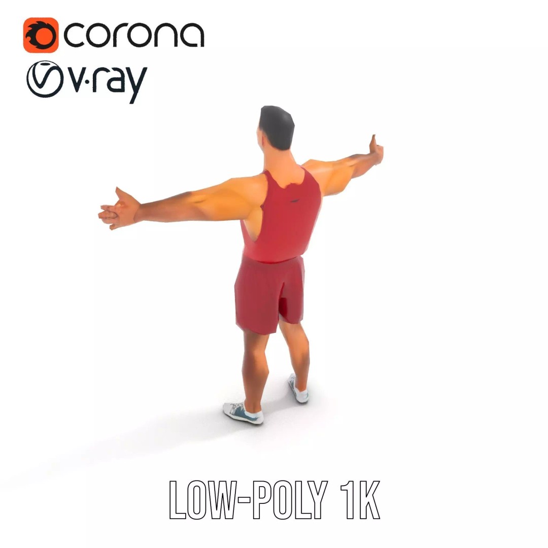 Athletic Figure 3D Model – Low Poly Character Pack with PBR Textures - View 8