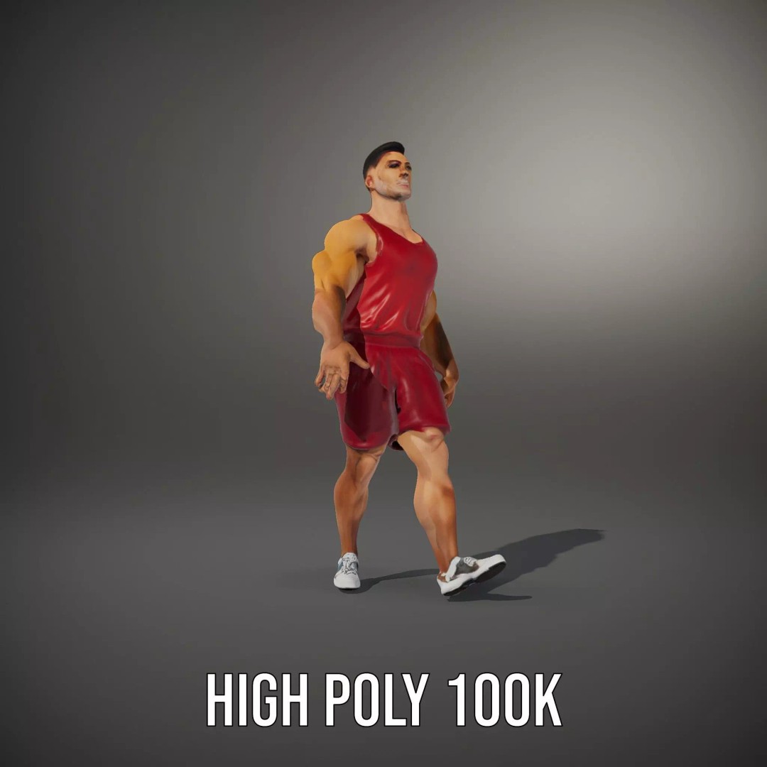 Athletic Figure 3D Model – Low Poly Character Pack with PBR Textures - View 9
