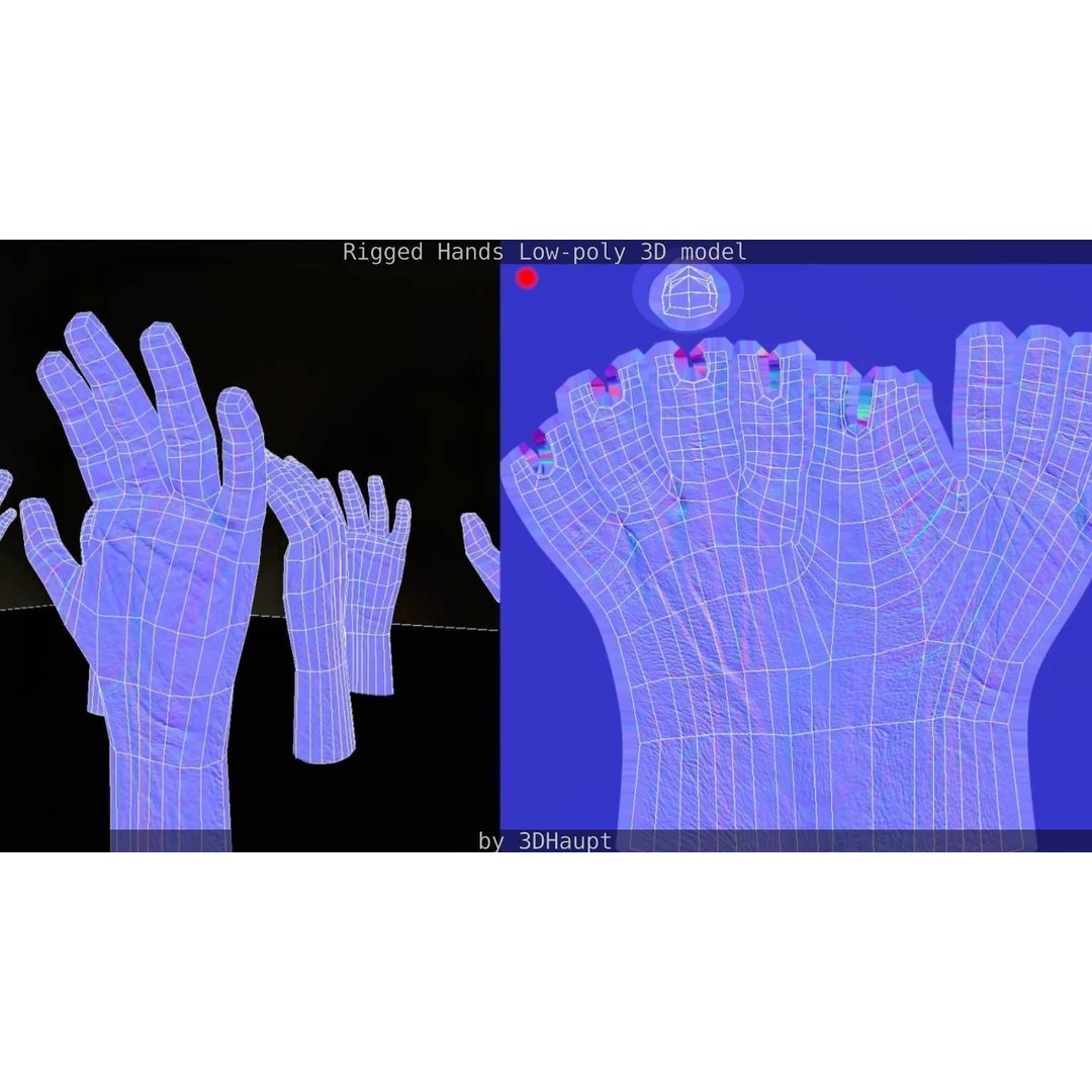 Rigged Hands 3D Model – Low Poly Game Asset, FBX, PBR Textures - View 100