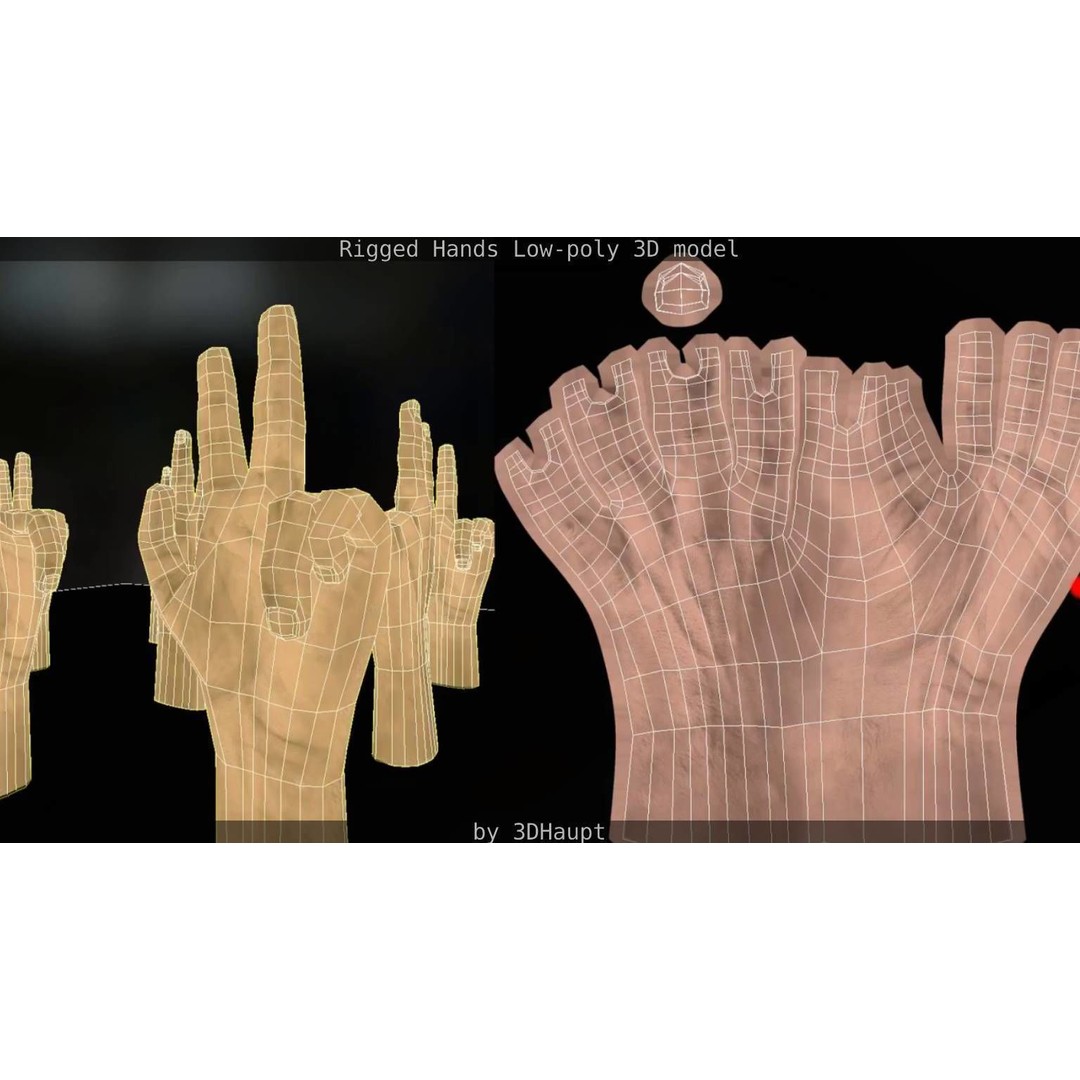 Rigged Hands 3D Model – Low Poly Game Asset, FBX, PBR Textures - View 90