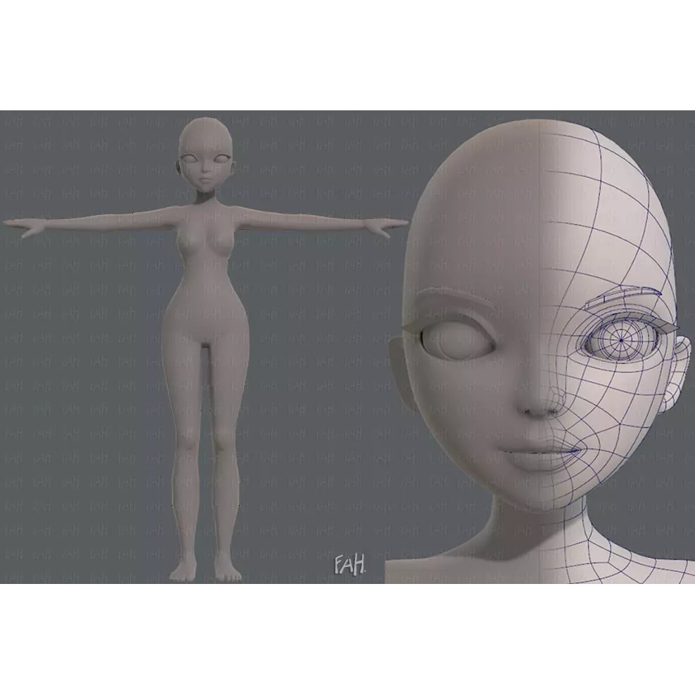 Base Mesh Woman 3D Model – Low Poly Cartoon Character for Animation - View 2