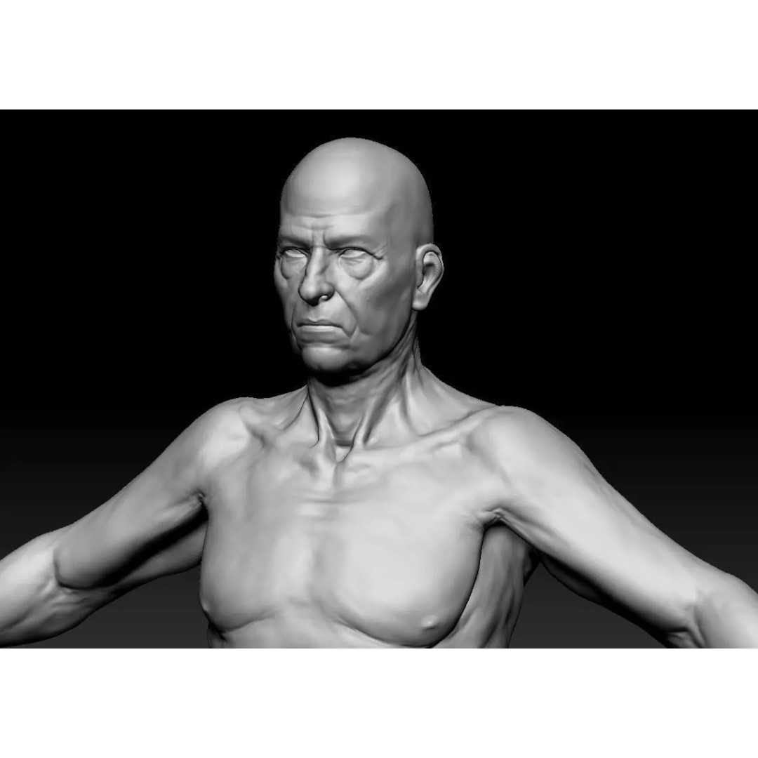 Oldster 3D Model – Muscular Character Anatomy, FBX, PBR Textures - View 2