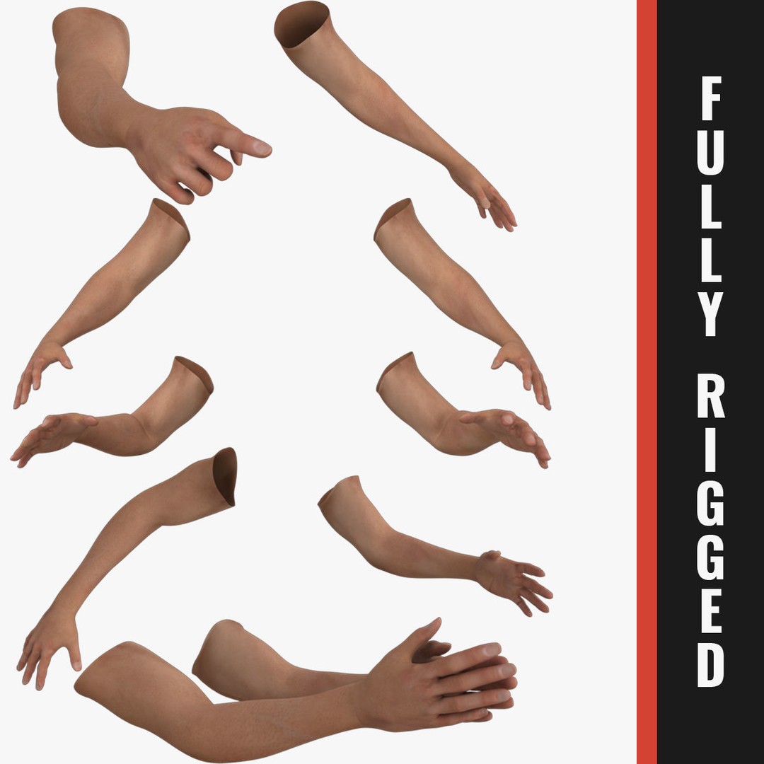Rigged Realistic Human Hands 3D Model – PBR Textures, FBX Format - View 3