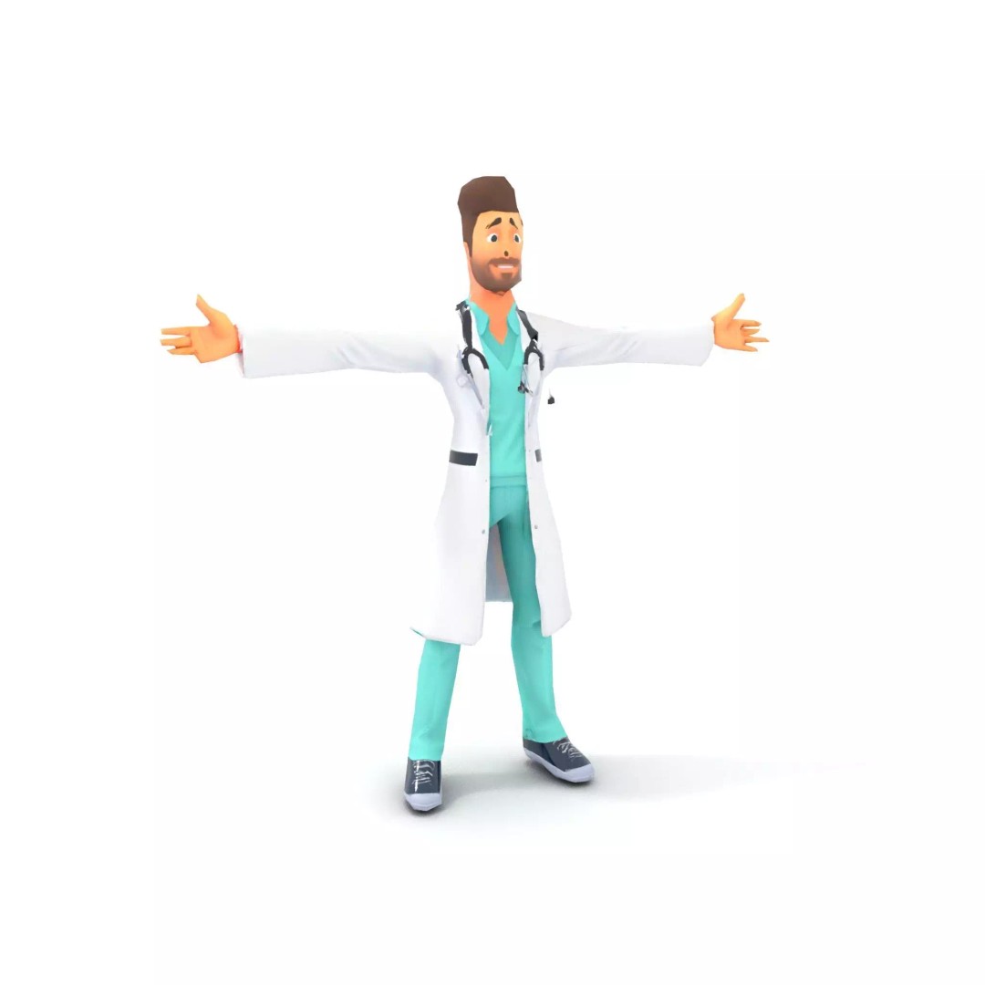 Friendly Doctor Character 3D Model – Low Poly Animated, FBX, PBR - View 11
