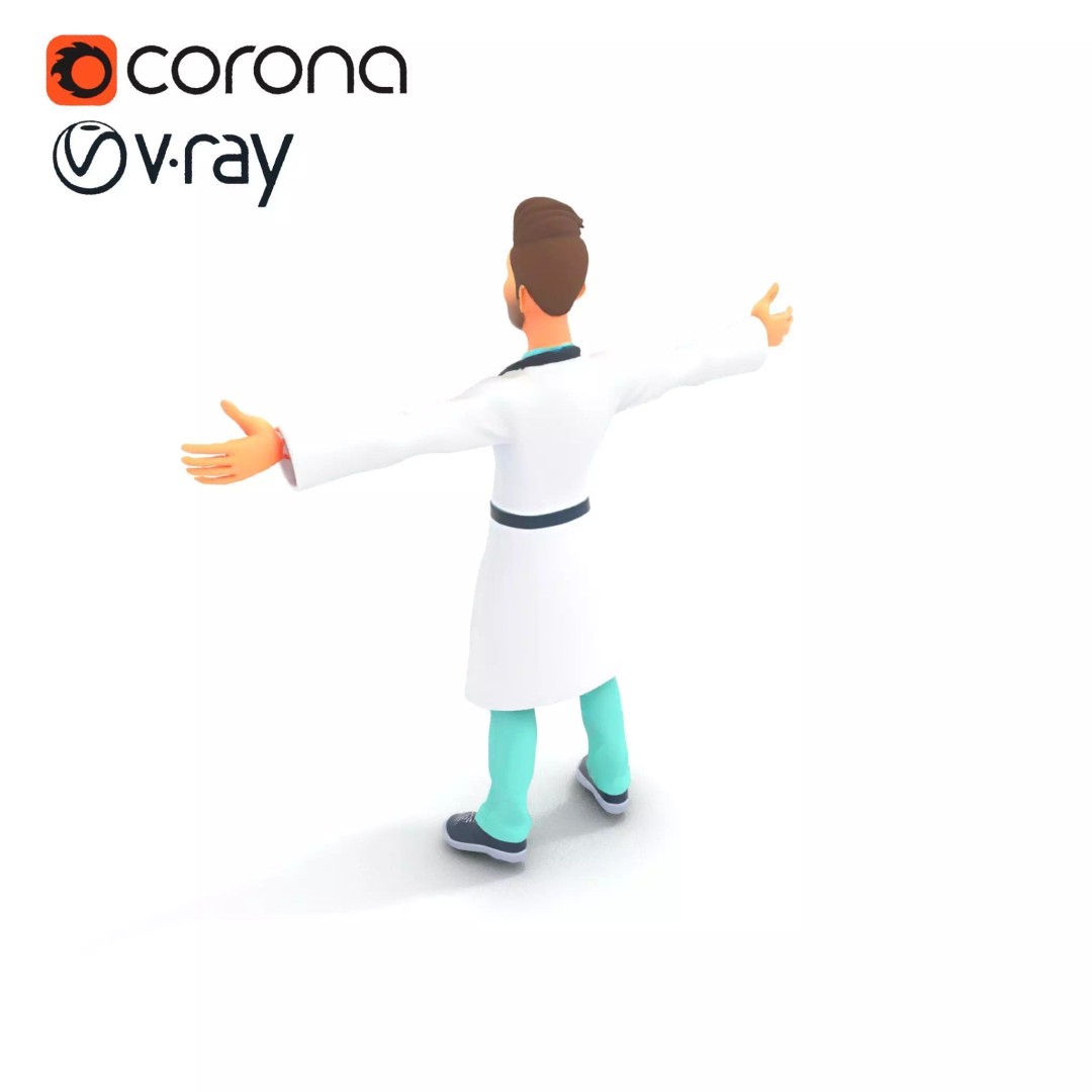 Friendly Doctor Character 3D Model – Low Poly Animated, FBX, PBR - View 12