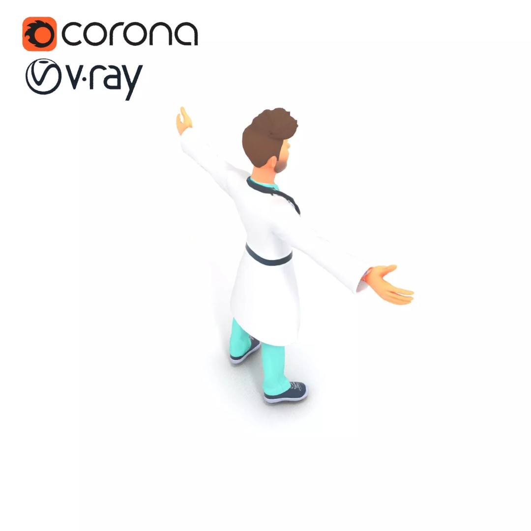 Friendly Doctor Character 3D Model – Low Poly Animated, FBX, PBR - View 16
