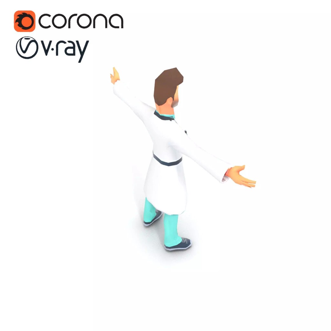 Friendly Doctor Character 3D Model – Low Poly Animated, FBX, PBR - View 17
