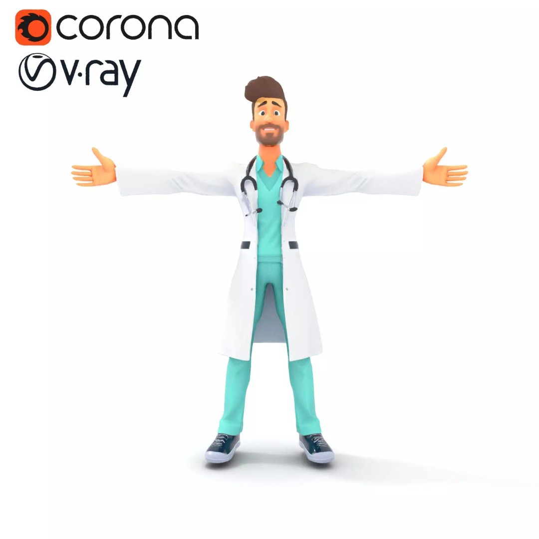 Friendly Doctor Character 3D Model – Low Poly Animated, FBX, PBR - View 19