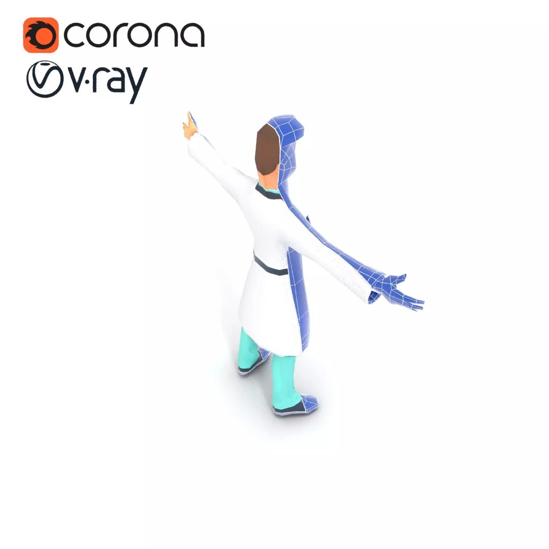 Friendly Doctor Character 3D Model – Low Poly Animated, FBX, PBR - View 20