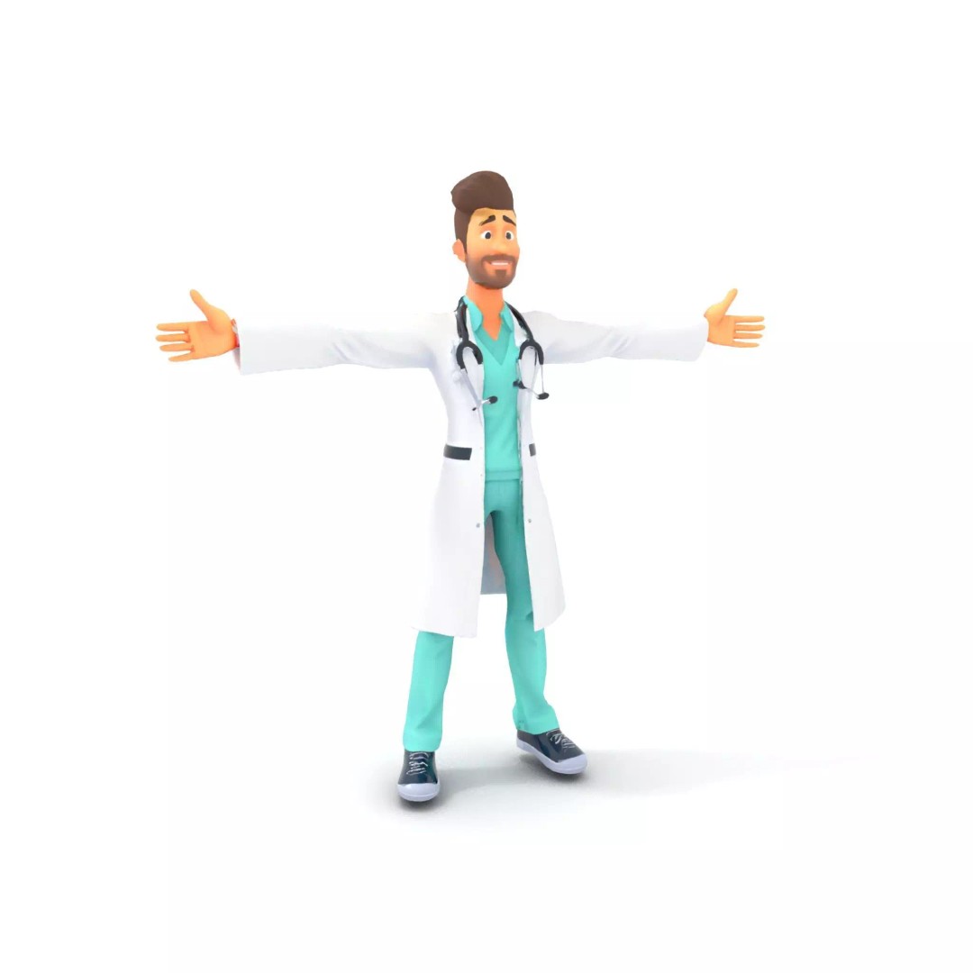 Friendly Doctor Character 3D Model – Low Poly Animated, FBX, PBR - View 21