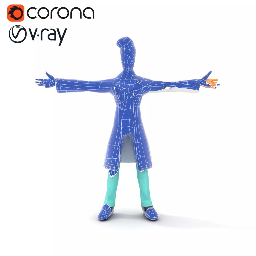 Friendly Doctor Character 3D Model – Low Poly Animated, FBX, PBR - View 22