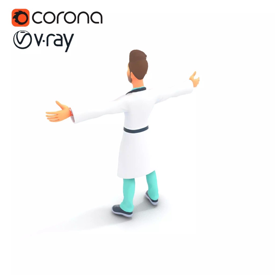 Friendly Doctor Character 3D Model – Low Poly Animated, FBX, PBR - View 23
