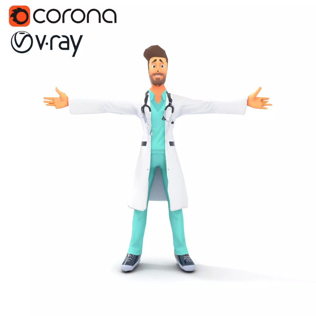 Friendly Doctor Character 3D Model – Low Poly Animated, FBX, PBR - View 26