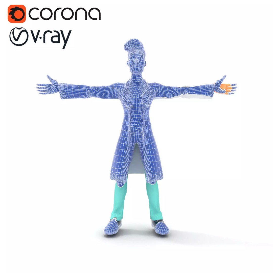 Friendly Doctor Character 3D Model – Low Poly Animated, FBX, PBR - View 28