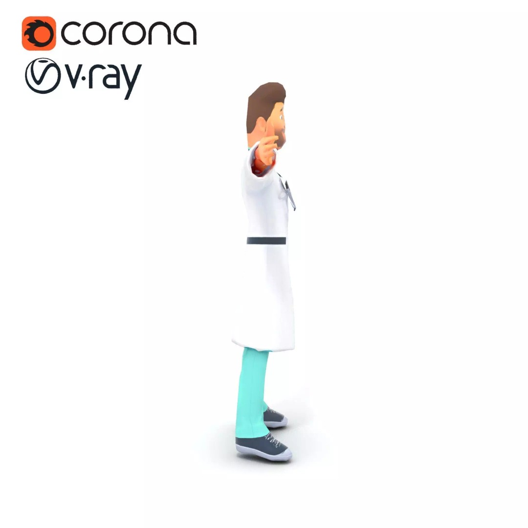 Friendly Doctor Character 3D Model – Low Poly Animated, FBX, PBR - View 29